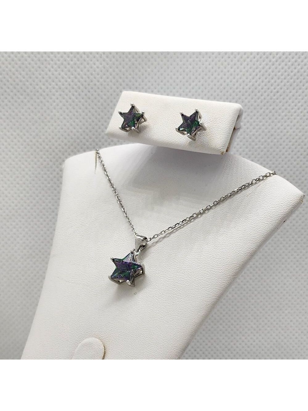 Brand New Sterling Silver 925 Multi color Star Gemstone 2pc Set